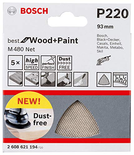 Bosch Professional Set of 5 Triangular Sanding Pads M480 Best for Wood and Paint (Wood and Paint, Ø 115 mm, grit G220, Accessories for Delta Sander)