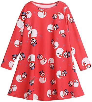 Christmas Baby Girl Snowman Dress, Keepfit Toddler Kid Long Sleeve Party Princess Outfit Clothes (Red, 4T-5T)