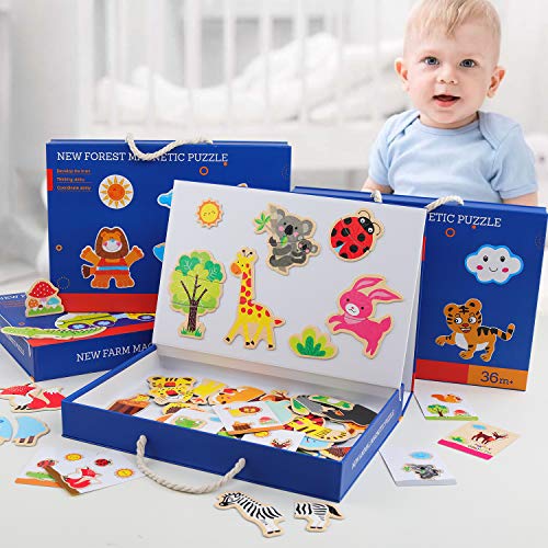 QZM Magnetic Puzzles Art Easel Zodioc Animals Wooden Puzzles Game to Toddlers Drawing Board Jigsaw Puzzle Set- Learning & Educational Game Toy for Kids Age 3+