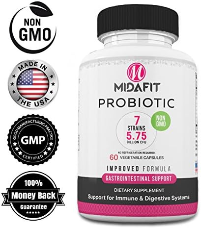 Probiotic for Women and Men by MidaFit Health | High Potency Formula | 5.75 Billion Organisms per Vegetarian Capsules | Clinically Proven Non-GMO Formula | GMP Certified 60 day supply Shelf stable