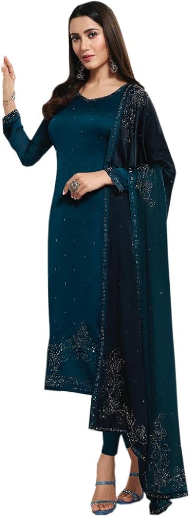 designer bollywood indian satin georgette pakistani salwar straight suit chudidar suit wedding festive party casual wear women dress 9427 at amazon women s clothing store