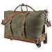 Kattee Rolling Travel Luggage Duffel Bag, 2 Drop Bottom Wheeled, Leather + Canvas, 50L (Army Green)