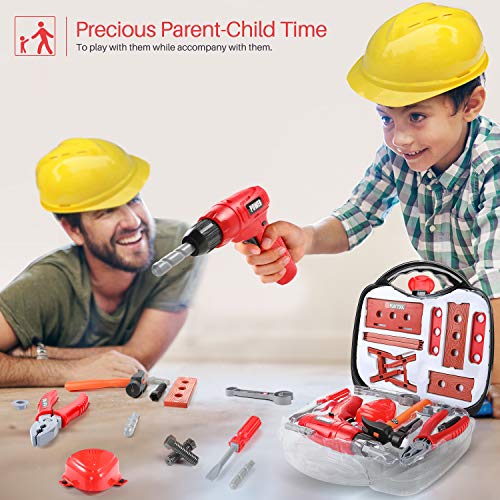 Kids Tool Set, 24pcs Durable Tool Toys with Electronic Cordless Drill, Other Pretend play Construction Accessories, A Sturdy Case for Age 3+ Toddlers Practical Ability