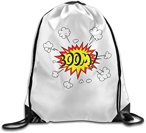DHYDREAM Sack Bag BOOM Black White Sports String Backpack Men's Women's Print Shoulder Drawstring Bag Backpack String Bags School Rucksack Gym Handbag 16.9"x14.2"