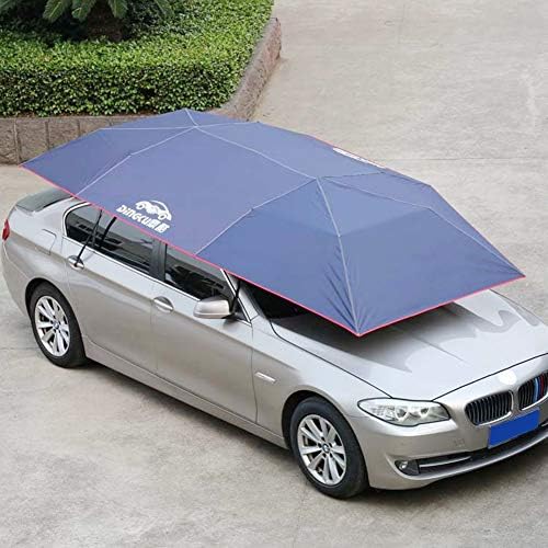 Car Awning Tent Cover, Movable Carport Folded Car Umbrella Automatic Windproof Buttons Insulation Sun Shade Tent Easy Installation(S,Navy Blue)