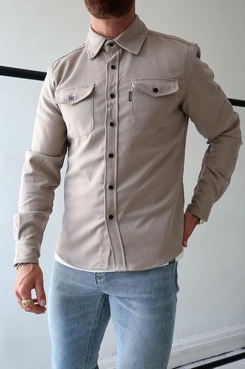 ArknAv Men's B Button Down Shirt Jacket - Casual Stylish Shirt Jackets for Youth