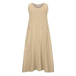 Women 's Summer CottLinen Long Dress Sleeveless