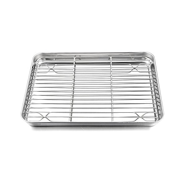 Baking-Tray-with-Rack-Set-4-Sheets-4-Racks-HaWare-100-Stainless-Steel-Rimmed-Cookie-Sheet-PansToaster-Oven-Tray-with-Cooling-Rack-Non-Toxic-Healthy-Rust-Free-Dishwasher-Safe-8-Pieces Baking Tray with Rack Set (4 Sheets + 4 Racks), HaWare 100% Stainless Steel Rimmed Cookie Sheet Pans,Toaster Oven Tray…