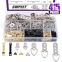 Swpeet 415 Pcs Heavy Duty Assorted Picture Hangers Kit with Screws, Picture Hangers Assortment Kit for Picture Hanging Solutions with Transparent Box - 7 Models