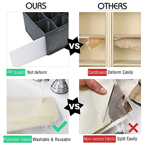 LotFancy Underwear Drawer Organizers, Set of 4, Washable Closet Sock Organizer Divider, Foldable Fabric Dresser Storage Box for Bra, Handkerchiefs, Ties, Undergarment, Belt, Panties, Yellowish Beige