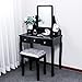 BEWISHOME Vanity Table Set with Mirror & Cushioned Stool Dressing Table Vanity Makeup Table 5 Drawers 2 Dividers Movable Organizers Black FST01H
