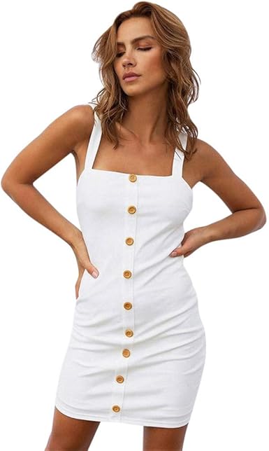 white sleeveless button down dress