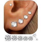5 Pairs 14K Gold Plated Stud Earrings for Women, CZ Multiple Piercing Set | Hypoallergenic CZ Stud Earrings Set, 3-7mm Cubic Zirconia, Lightweight Comfortable Studs, Non Tarnish Jewelry, Gift for Women