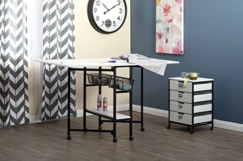 Studio Designs 13378 Standing 36-Inch Fixed Height Craft/Cutting Table with Storage Baskets, Charcoal/White