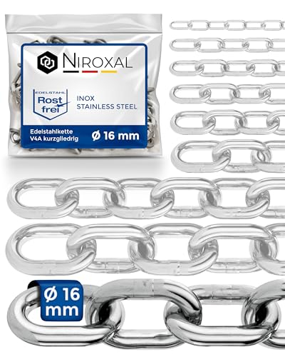 Edelstahlkette V4A A4 kurzgliedrig DIN 766 / DIN 5685 – 16 mm x 1 m – 1 Stück – für Heavy-Duty-Einsatz