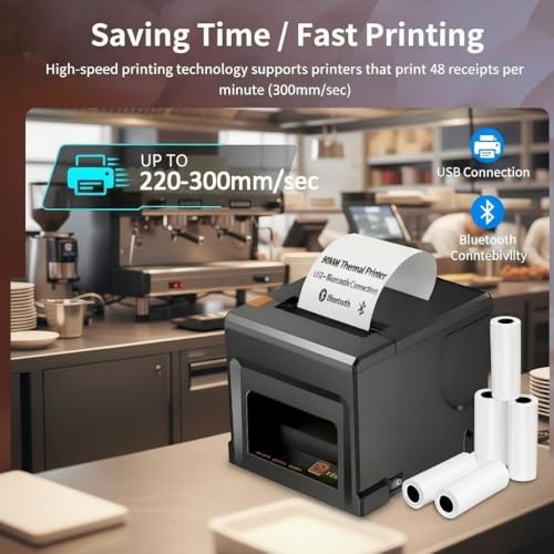 Fuhuihe 80mm Bluetooth POS Receipt Thermal Printer USB Compatible with Windows/Mac Ideal for Restaurants and Retail Stores