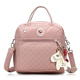 LAGAFFE Small Casual Canvas Multifunction Shoulder Messenger Bag/Crossbody Bag/Backpack/Handbag and pony pendant for Girls Woman (Pink)