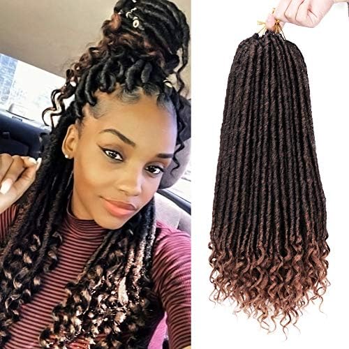 20" Straight Goddess Locs Crochet Hair Faux Locs with Curly Ends 6 Packs/lot Crochet Twist Braiding Hair 24 Roots Black Mixed Brown Synthetic Goddess Locs Hair Extension(1B/30)