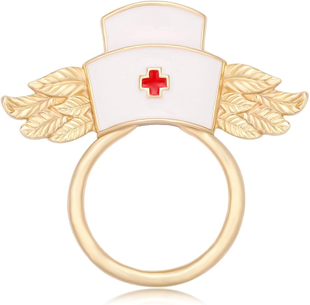 MANZHEN White Enamel Nurse Hat with Wings Brooch Magnetic Eyeglass Holder Nurse Gift