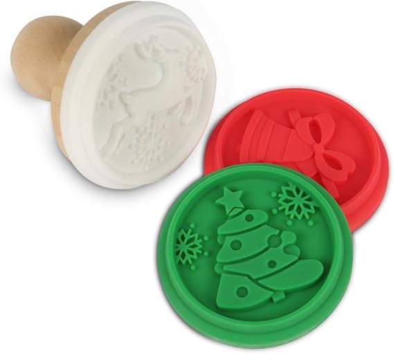 Zomee Silicone Cookie Stamp, Wooden Handle Stamp with Top