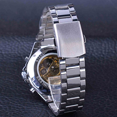 Winner Golden Movement Skeleton Stainless Steel Men Automatic Sport Wrist Watch - Thumbnail 6