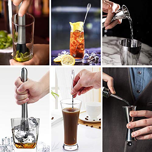 Aulpon Muddler and Mixing Spoon with Jigger for Cocktail 8in Stainless