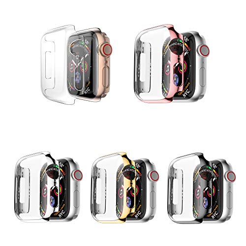 Leotop Compatible with Apple Watch Case 44mm 40mm, Super Thin PC Plated Bumper Clear Screen Protector Full Cover Shell Shockproof Frame Compatible iWatch Series 4 (5 Color Pack, 44mm)