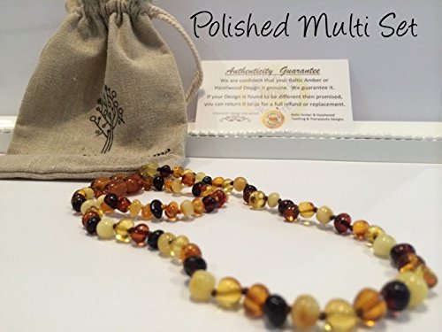 Baltic Amber Teething Necklace for Baby Toddler Multi Rainbow Infant Polished Drooling & Teething Pain Authentic Organic Certified Authentic Screw Clasp - Thumbnail 2