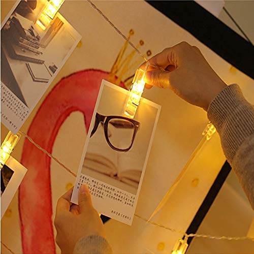 Juhefa Photo Clip String Lights, Battery Powered 20 LEDs Fairy String Lights with 10 Clear Clips for Hanging Pictures/Photos/Party/Decor (Warm White)