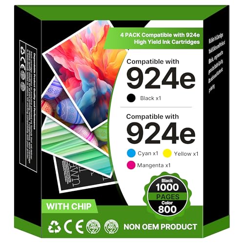 Washope 924e 924XL with Chip Replacement Ink Cartridges for HP 924 924e 924XL Compatible Cartridges for HP OfficeJet Pro 8122e 8120e 8132e 8128 8120 8132 8133 8134 8135 8125e 8138e (Pack of 4)
