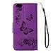 iPhone 6S Funda, iPhone 6S Funda de piel, arsue PU Flip Folio Funda tipo portafolios con ranuras para tarjetas de Flores y mariposas con función atril para iPhone 6/6S, Purple/Bling