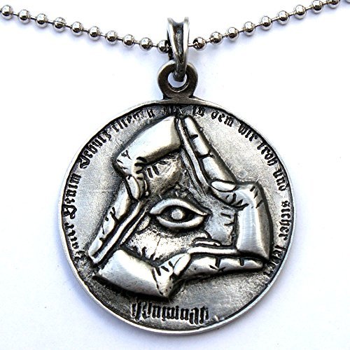 Bavarian Illuminati Pendant All Seeing Evil Eye Pewter Pendant Amulet W Silver Ball Chain