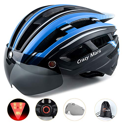 Crazy Mars Adult Bike Helmet with Light and Magnatic Goggle Visor Bicycle MTB BMX Helmet Men Women Adjustable - Thumbnail 6