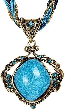 Valentines Day Gifts-Retro Nation Round White Opal Clear Crystal Sapphire Pendant Necklace Handmade Jewelry