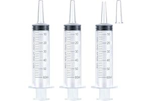 HIMO 60ml Syringe for Liquid, Oral, Scientific Labs, Measurement, Dispensing, Catheter Tip with Cap- 3 Pack 60ml Syringes