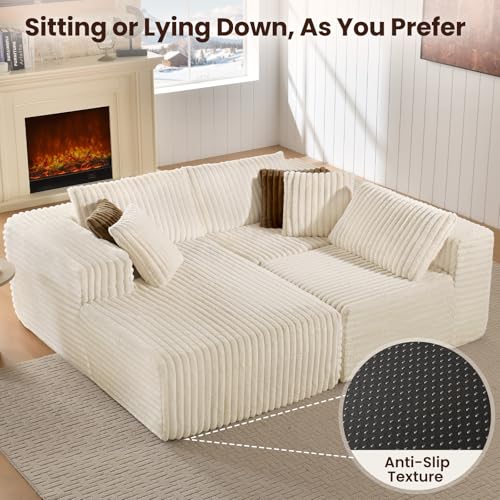 Fantico 108" Modular Sectional Sofa - Premium Cream Corduroy, Cloud-Like Foam & Anti-Slip Design | Effortless Setup for Living Room & Apartment