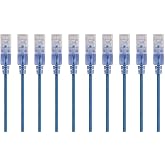 Monoprice Cat6A Ethernet Patch Cable - 10-Pack, Snagless RJ45, 550Mhz, 10G, UTP, Pure Bare Copper Wire, 30AWG, 0.5 Feet, Blue - SlimRun Series