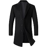 FANARCHER Men’s Wool Blend Pea Coat Casual Long Jacket Single Breasted Overcoat Notched Collar Winter Trench Coat