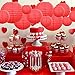 12PCS Paper Lanterns with Assorted Colors and Sizes Paper Lanterns Decorative,Chinese/Japanese Paper Hanging Decorations Ball Lanterns Lamps for Home Decor, Parties, and Weddings (Red)
