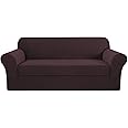 H.VERSAILTEX 2 Piece Couch Covers Stretch Sofa Cover/Slipcover Furniture Protector Couch Suit for T Cushion/Box Cushion Spandex Jacquard Fabric Small Checks(Sofa 72"-88", Brown)