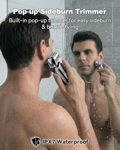 Foil Shaver with Floating Blade, Cordless Rechargeable Electric Shaver for Men, 7500Rpm Wet & Dry Gear Electric Razor, 100% Waterproof, Up to 100 min, Smart LCD, Travel Lock (Silver)