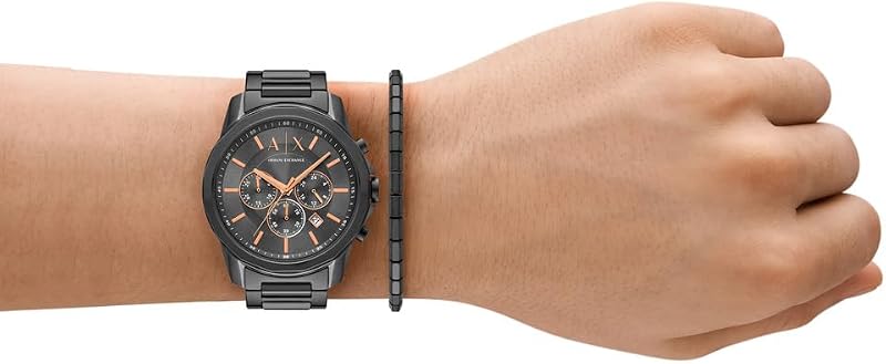 Relógio masculino, movimento cronógrafo de quartzo e caixa de 44mm com bracelete em aço inoxidável