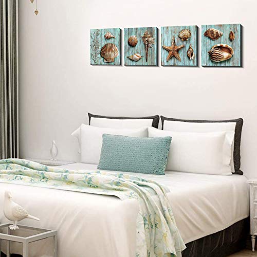 Beach Bathroom Decor Ocean Wall Art, Teal Blue Coastal Theme Nautical