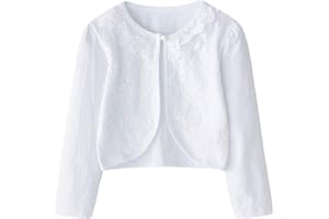 ILAVSUN Girl Lace Bolero Cardigan Shrug - Little Girl Long Sleeve Shrug Sweater with Pearls 2-11 Years