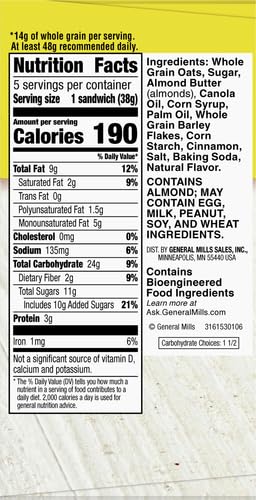 NATURE VALLEY BISCUIT SANDWICHES, ALMOND BUTTER, 5 CT, 6.75 OZ