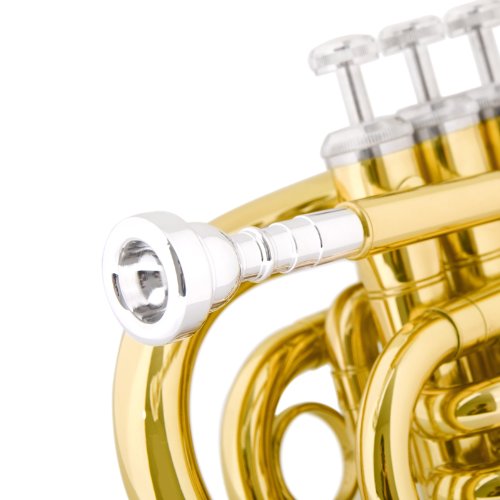Mendini MPT Brass Bb Pocket Trumpet + Tuner, Case, Mouthpiece, More (Gold)