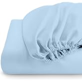 KI LINEN Egyptian Cotton Fitted Sheet Twin Size 16 Inch Deep - Light Blue | Silky Smooth Sateen Weave, Luxury Hotel Quality, Breathable Naturally Cooling &amp; Durable,360&deg; All-Around Elastic for snug fit.