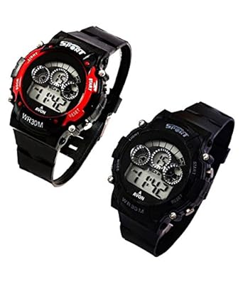 Capture Fashion�- Black, Red Sport Watch with Seven Lights and Seven Colour, Week Display in Round Dail - Women/Men/Kids - Best Return Gift