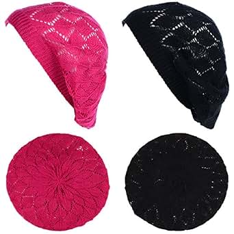BYOS Women's Crochet Beanie Hat - Lightweight Slouchy Cable Knit With Cutout Design, Acrylic, One Size Fits Most