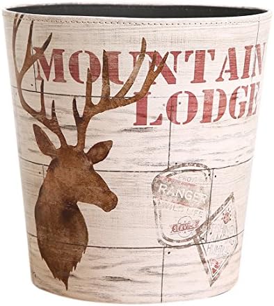 Fcoson Paper Wastebasket Without Lid PU Leather Round Decorative Trash Bin Garbage Can Dustbin for Hotel Dormitory Kitchen Bedroom Bathroom Office Elk